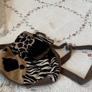 Patchwork Animal Print Faux Fur Backpack - Brown & Black
